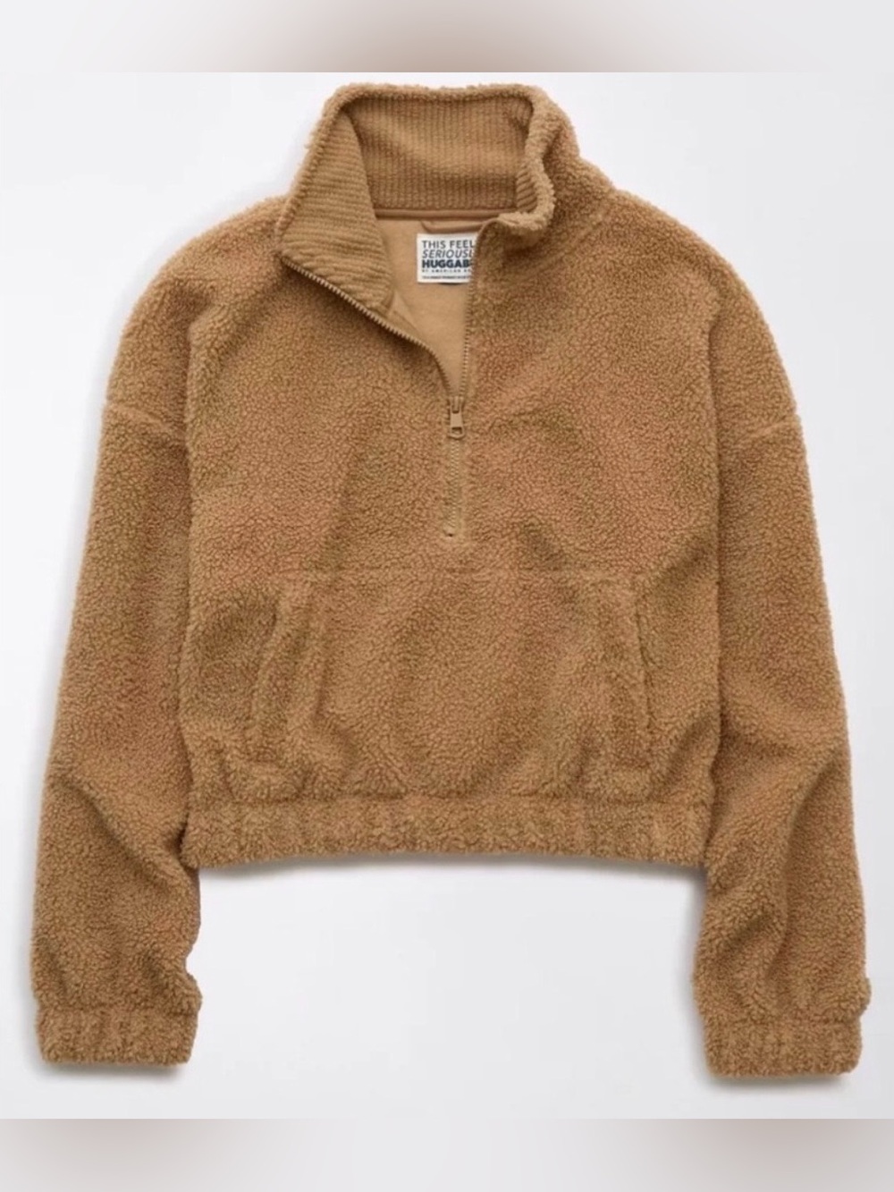 American Eagle Outfitters Camel Sherpa Quarter-Zip Pullover